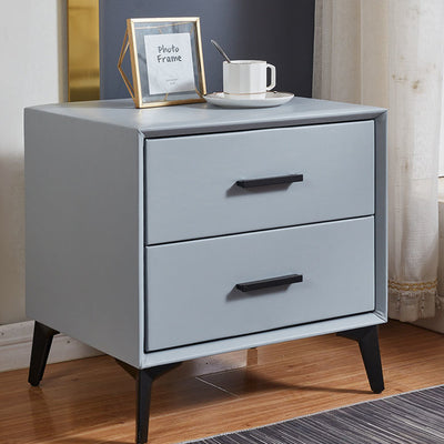 Modern Minimalist Medium-Density Fiberboard PU Leather Metal Square Nightstand With 2 Drawers For Bedroom