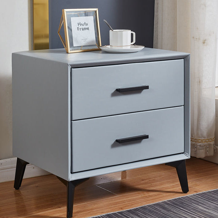Modern Minimalist Medium-Density Fiberboard PU Leather Metal Square Nightstand With 2 Drawers For Bedroom