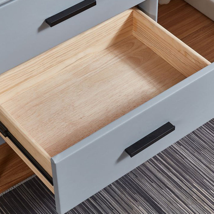 Modern Minimalist Medium-Density Fiberboard PU Leather Metal Square Nightstand With 2 Drawers For Bedroom