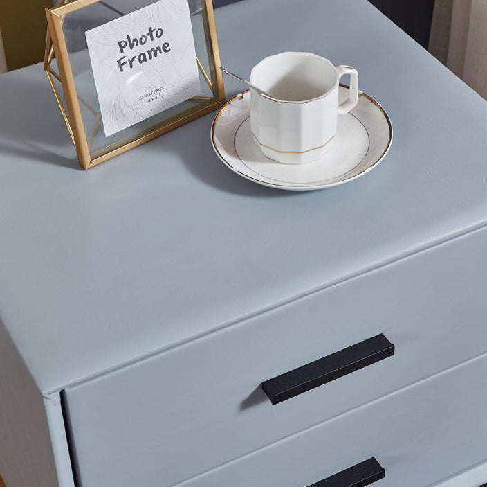 Modern Minimalist Medium-Density Fiberboard PU Leather Metal Square Nightstand With 2 Drawers For Bedroom