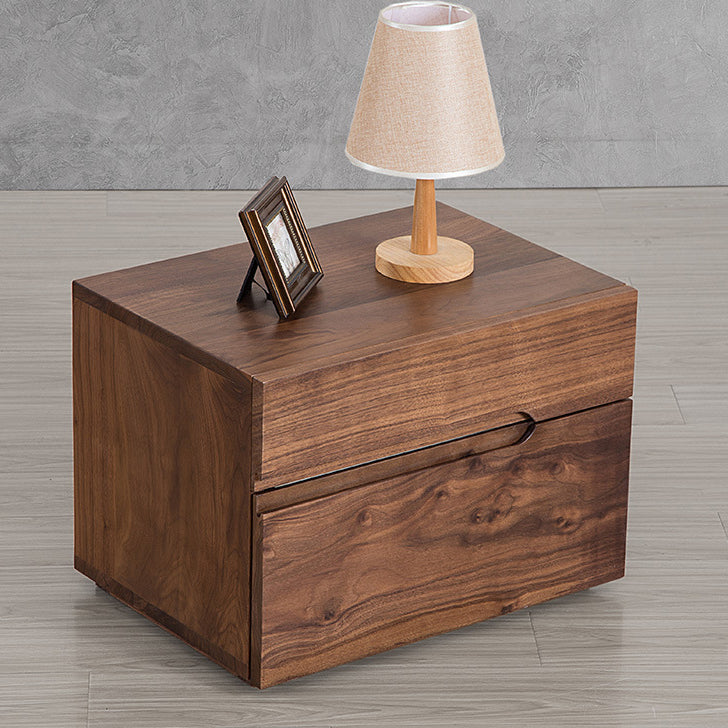 Modern Minimalist Cherry & Black Walnut Rounded Rectangular Nightstand With 2 Drawers For Bedroom