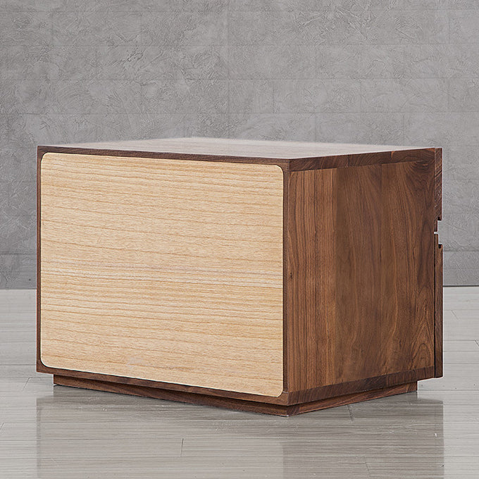 Modern Minimalist Cherry & Black Walnut Rounded Rectangular Nightstand With 2 Drawers For Bedroom