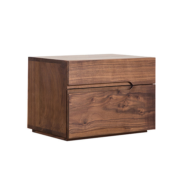 Modern Minimalist Cherry & Black Walnut Rounded Rectangular Nightstand With 2 Drawers For Bedroom