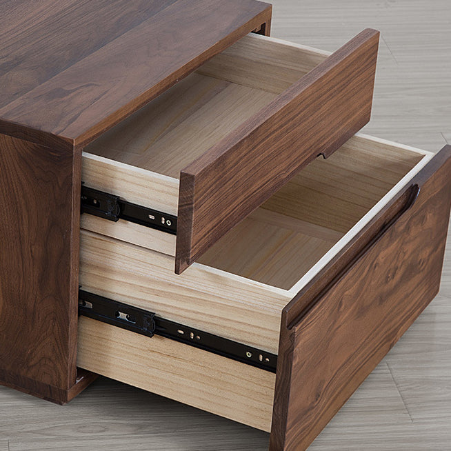 Modern Minimalist Cherry & Black Walnut Rounded Rectangular Nightstand With 2 Drawers For Bedroom