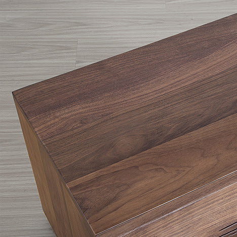 Modern Minimalist Cherry & Black Walnut Rounded Rectangular Nightstand With 2 Drawers For Bedroom