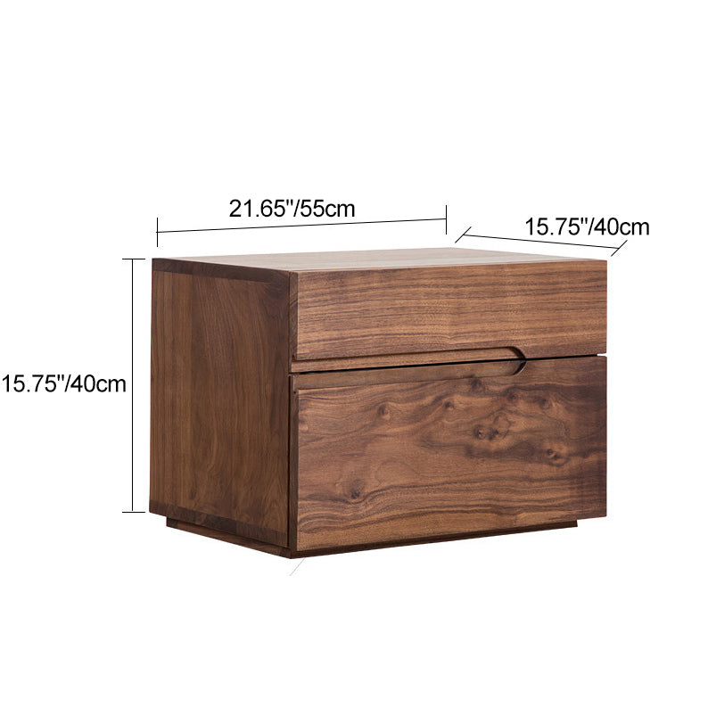 Modern Minimalist Cherry & Black Walnut Rounded Rectangular Nightstand With 2 Drawers For Bedroom