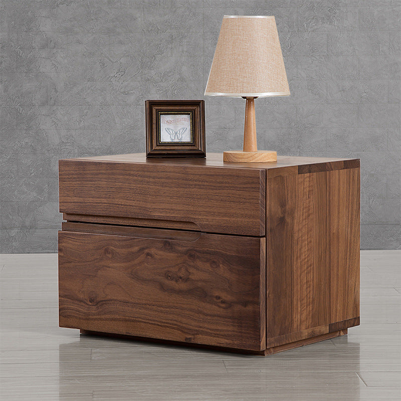 Modern Minimalist Cherry & Black Walnut Rounded Rectangular Nightstand With 2 Drawers For Bedroom