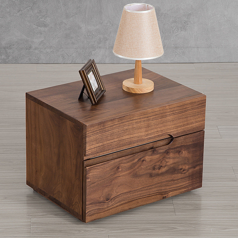 Modern Minimalist Cherry & Black Walnut Rounded Rectangular Nightstand With 2 Drawers For Bedroom