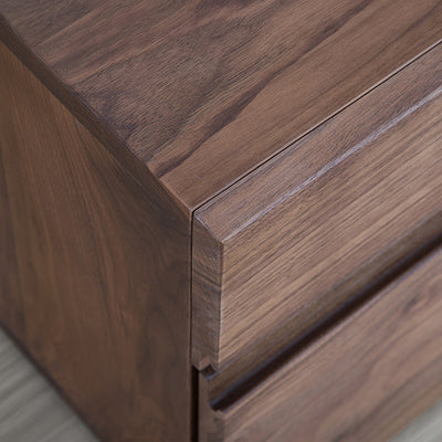 Modern Minimalist Cherry & Black Walnut Rounded Rectangular Nightstand With 2 Drawers For Bedroom