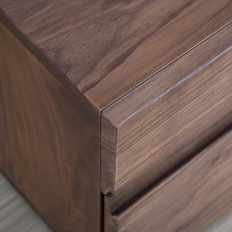 Modern Minimalist Cherry & Black Walnut Rounded Rectangular Nightstand With 2 Drawers For Bedroom