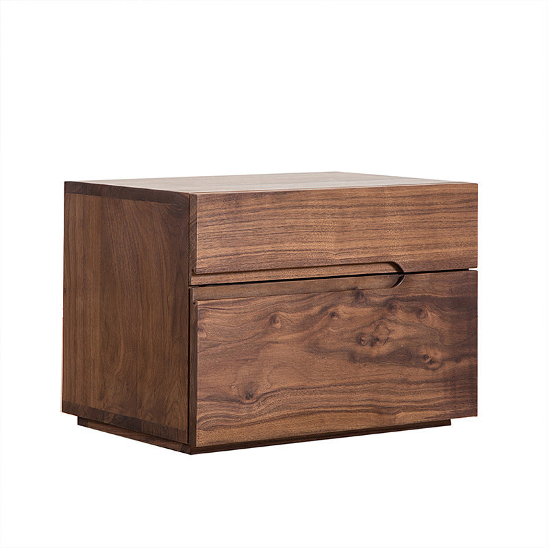 Modern Minimalist Cherry & Black Walnut Rounded Rectangular Nightstand With 2 Drawers For Bedroom