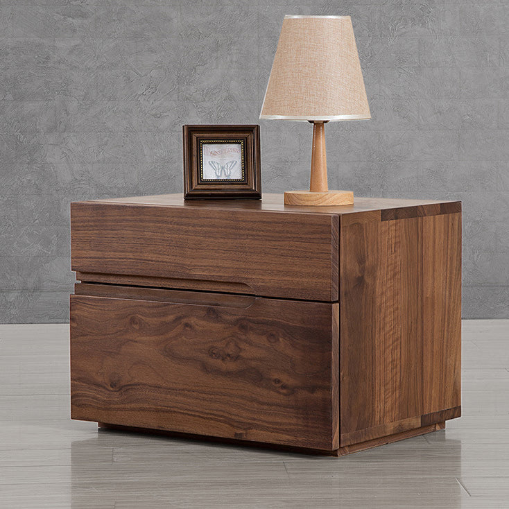 Modern Minimalist Cherry & Black Walnut Rounded Rectangular Nightstand With 2 Drawers For Bedroom