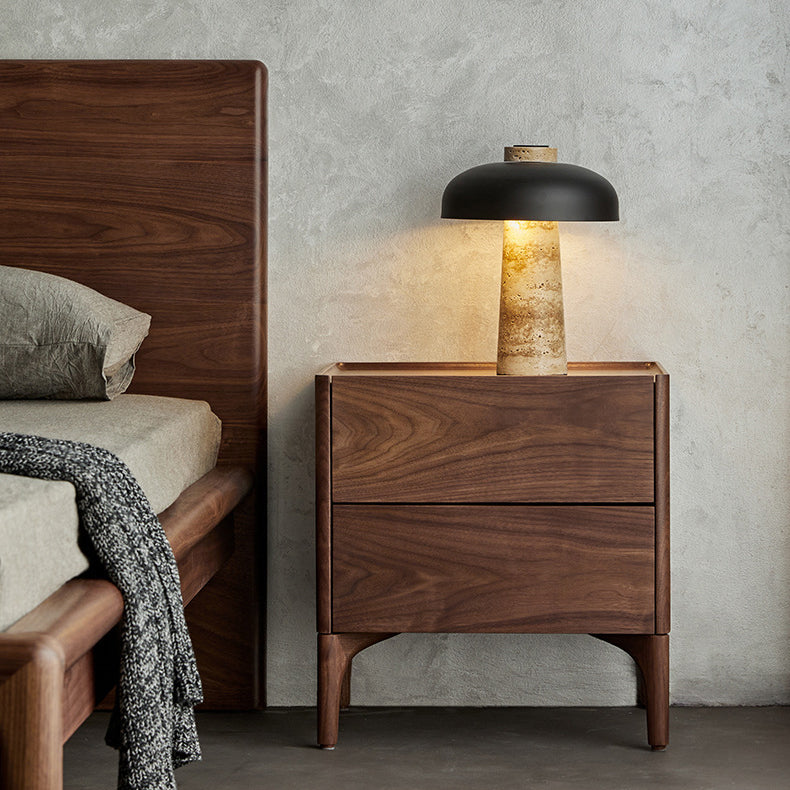 Traditional Chinese Black Walnut Rectangular Nightstand With 2 Drawers For Bedroom