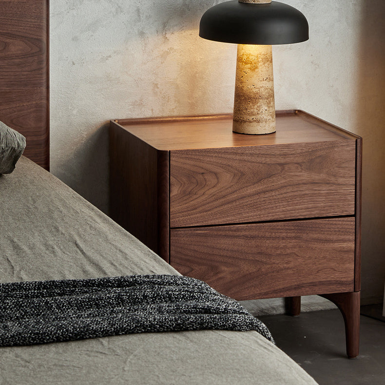 Traditional Chinese Black Walnut Rectangular Nightstand With 2 Drawers For Bedroom