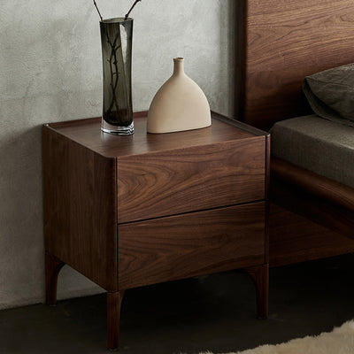 Traditional Chinese Black Walnut Rectangular Nightstand With 2 Drawers For Bedroom