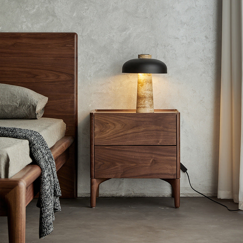 Traditional Chinese Black Walnut Rectangular Nightstand With 2 Drawers For Bedroom