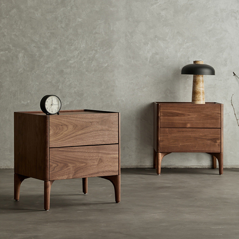 Traditional Chinese Black Walnut Rectangular Nightstand With 2 Drawers For Bedroom