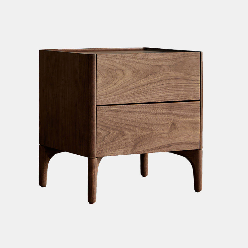 Traditional Chinese Black Walnut Rectangular Nightstand With 2 Drawers For Bedroom