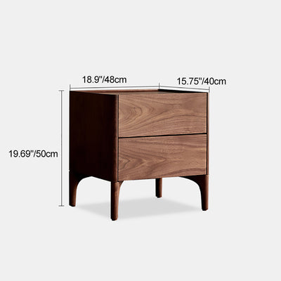 Traditional Chinese Black Walnut Rectangular Nightstand With 2 Drawers For Bedroom