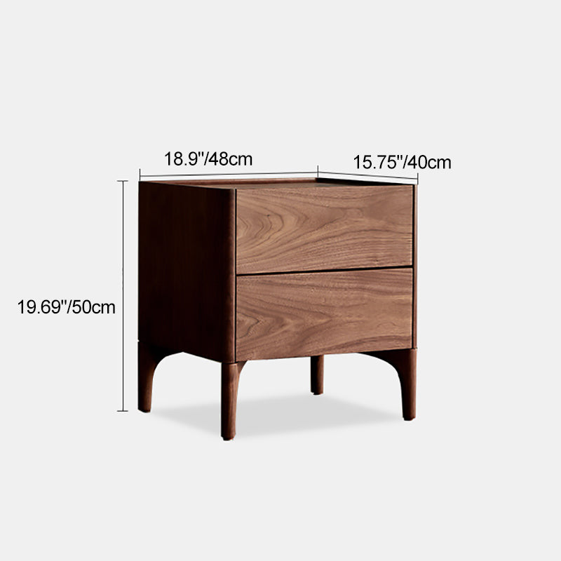 Traditional Chinese Black Walnut Rectangular Nightstand With 2 Drawers For Bedroom