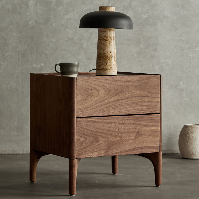 Traditional Chinese Black Walnut Rectangular Nightstand With 2 Drawers For Bedroom