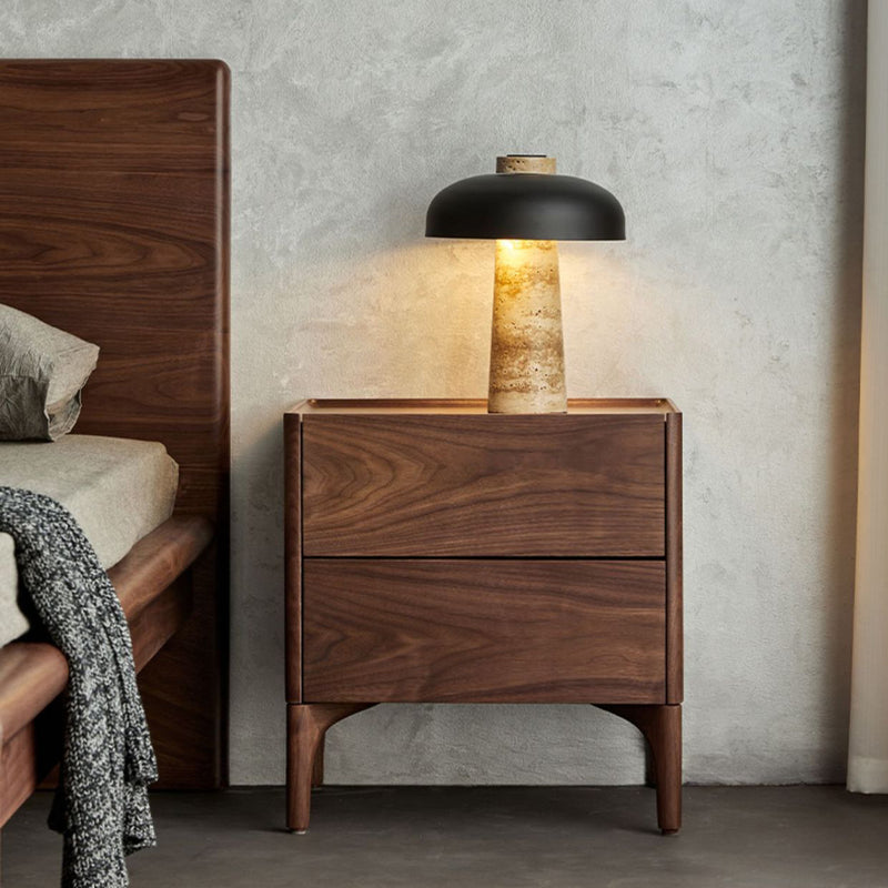 Traditional Chinese Black Walnut Rectangular Nightstand With 2 Drawers For Bedroom