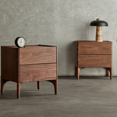 Traditional Chinese Black Walnut Rectangular Nightstand With 2 Drawers For Bedroom