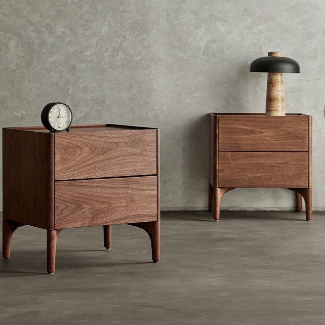 Traditional Chinese Black Walnut Rectangular Nightstand With 2 Drawers For Bedroom