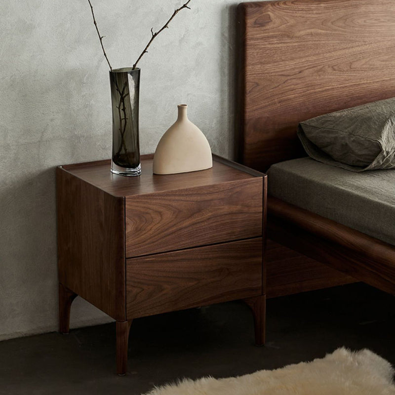 Traditional Chinese Black Walnut Rectangular Nightstand With 2 Drawers For Bedroom