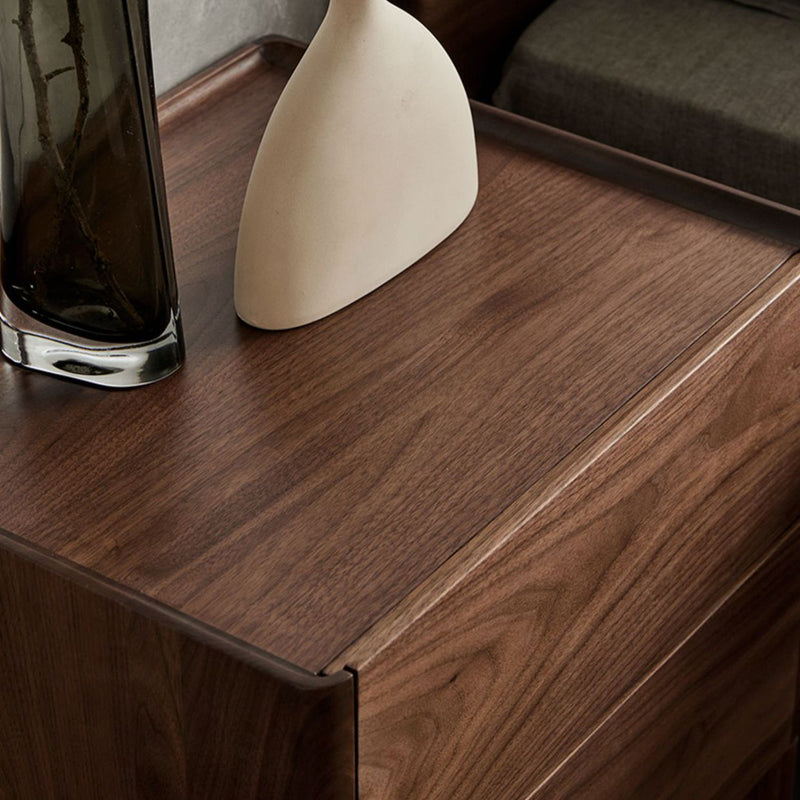 Traditional Chinese Black Walnut Rectangular Nightstand With 2 Drawers For Bedroom