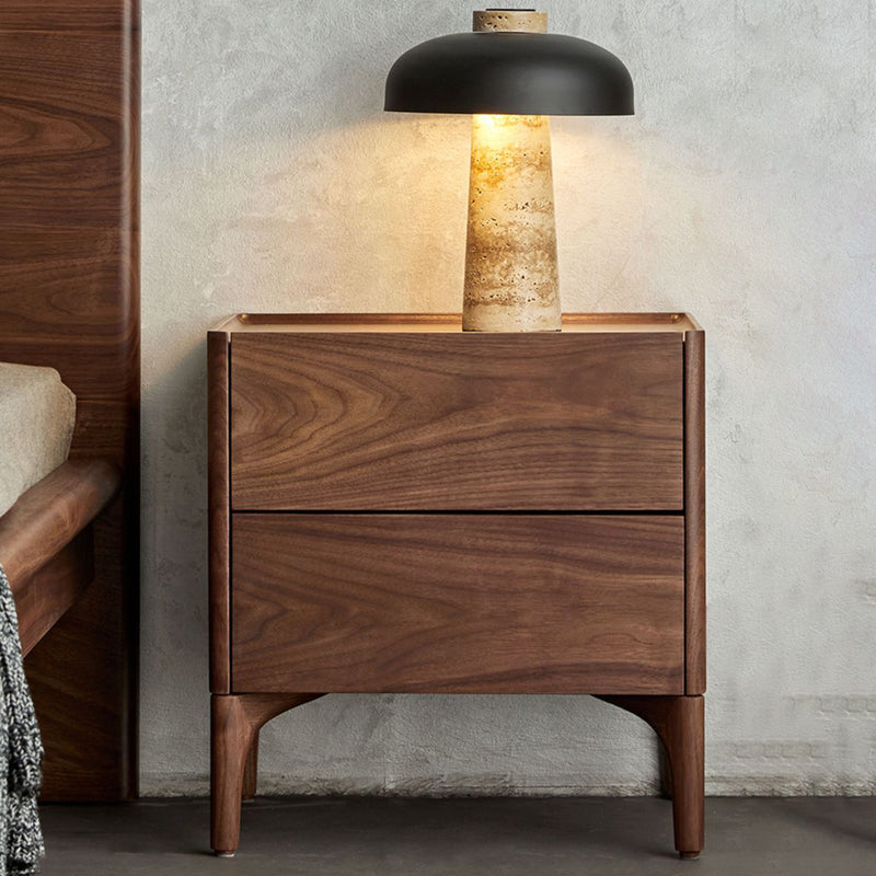 Traditional Chinese Black Walnut Rectangular Nightstand With 2 Drawers For Bedroom