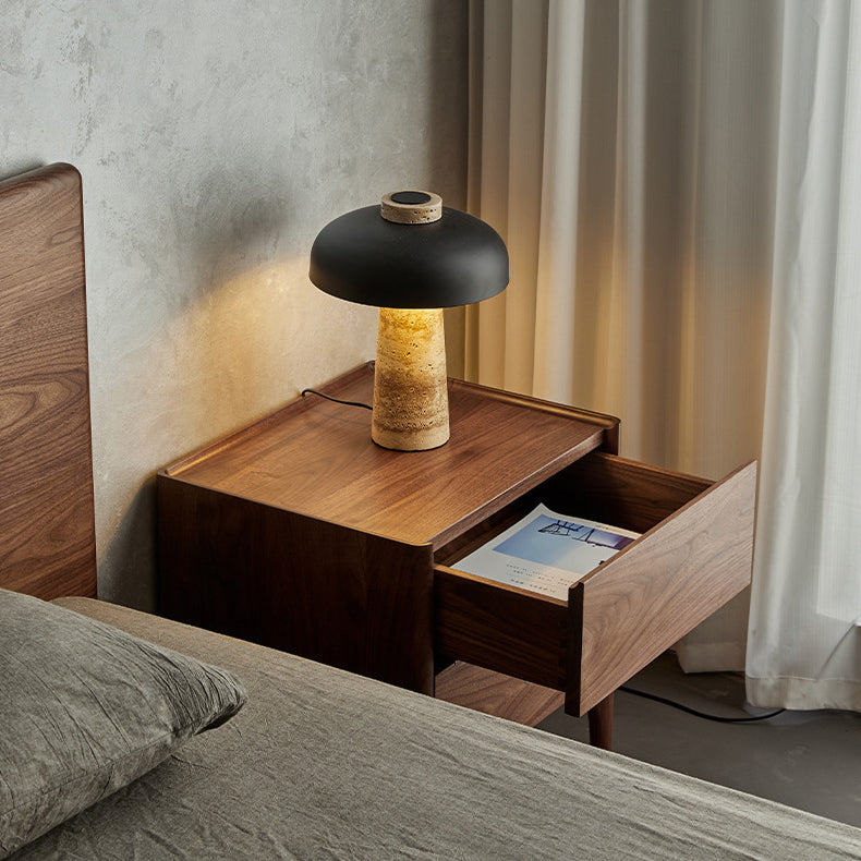 Traditional Chinese Black Walnut Rectangular Nightstand With 2 Drawers For Bedroom