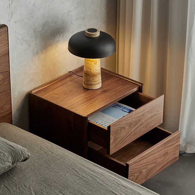 Traditional Chinese Black Walnut Rectangular Nightstand With 2 Drawers For Bedroom