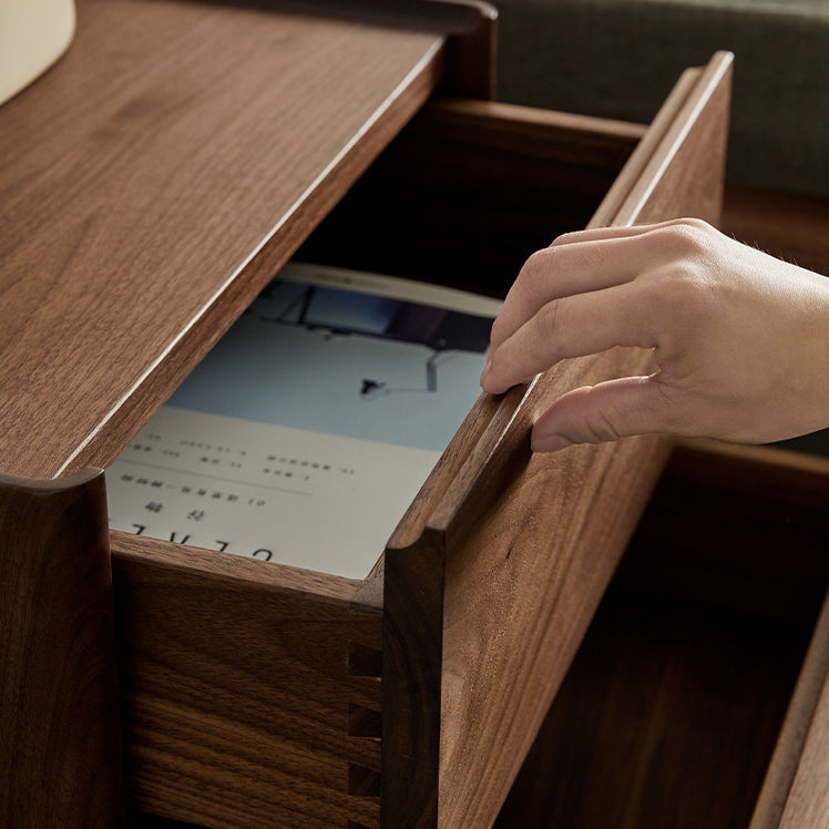 Traditional Chinese Black Walnut Rectangular Nightstand With 2 Drawers For Bedroom
