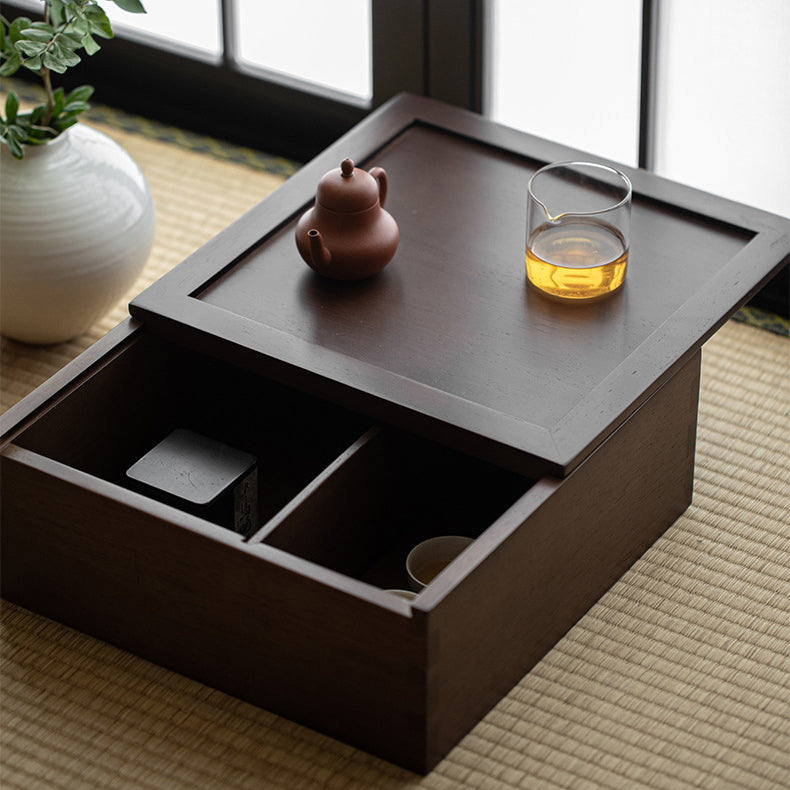 Traditional Japanese Solid Wood Square Side Table 1-Tier For Living Room