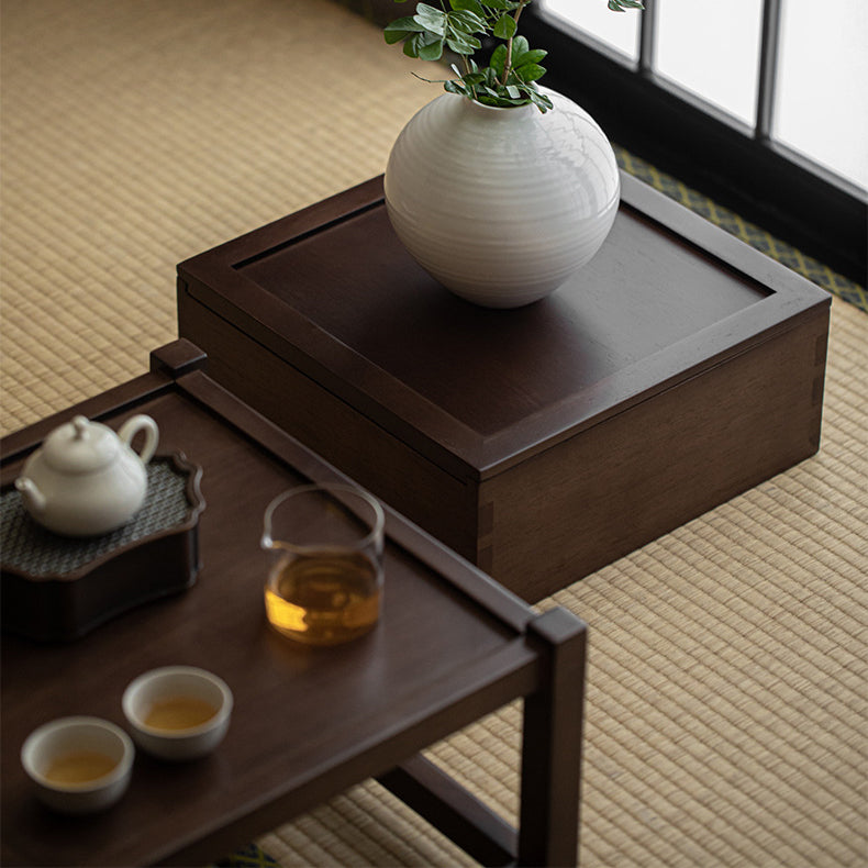 Traditional Japanese Solid Wood Square Side Table 1-Tier For Living Room