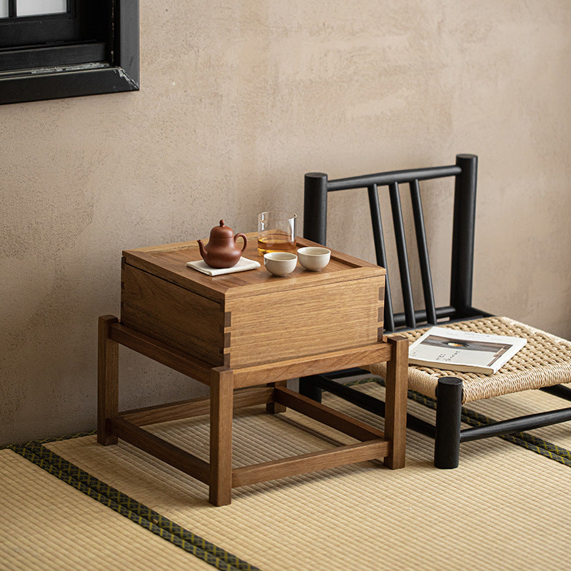 Traditional Japanese Solid Wood Square Side Table 1-Tier For Living Room