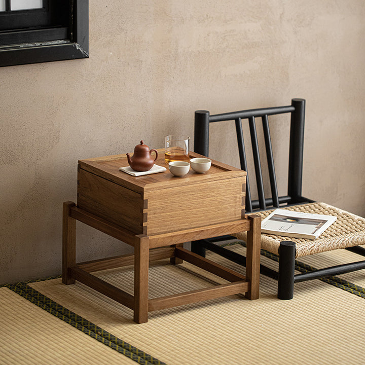 Traditional Japanese Solid Wood Square Side Table 1-Tier For Living Room