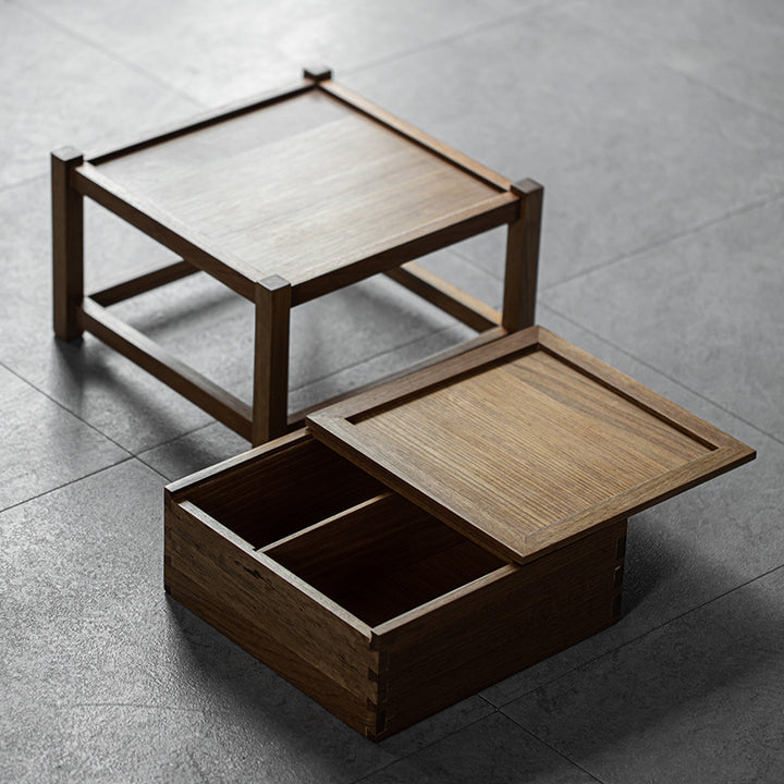 Traditional Japanese Solid Wood Square Side Table 1-Tier For Living Room