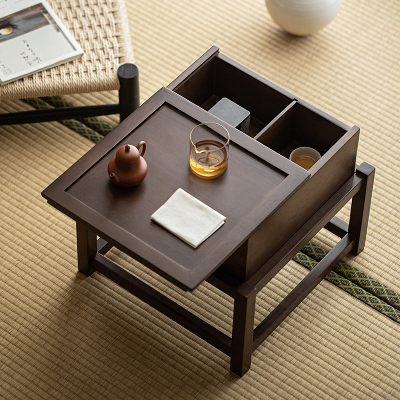 Traditional Japanese Solid Wood Square Side Table 1-Tier For Living Room