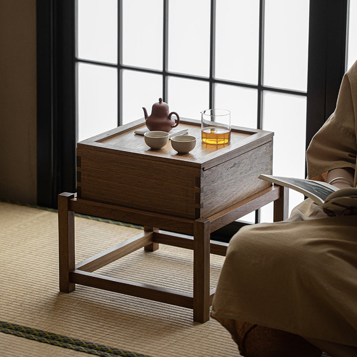 Traditional Japanese Solid Wood Square Side Table 1-Tier For Living Room