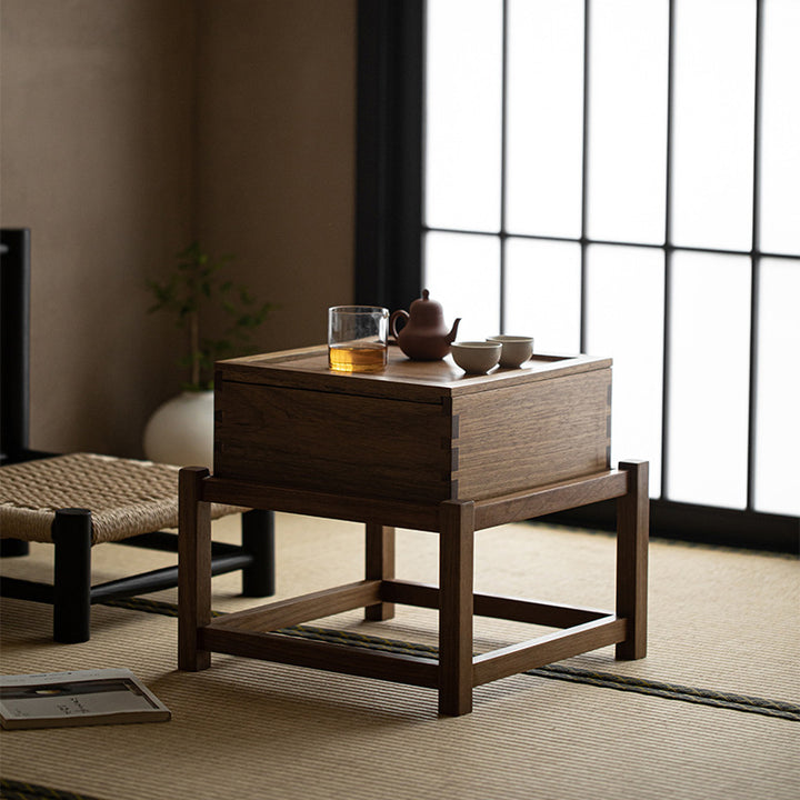 Traditional Japanese Solid Wood Square Side Table 1-Tier For Living Room
