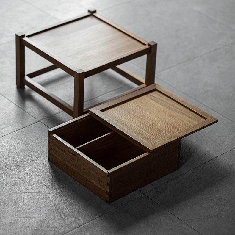 Traditional Japanese Solid Wood Square Side Table 1-Tier For Living Room