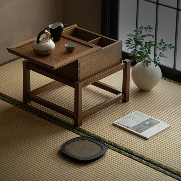 Traditional Japanese Solid Wood Square Side Table 1-Tier For Living Room