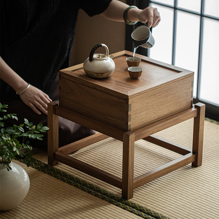Traditional Japanese Solid Wood Square Side Table 1-Tier For Living Room