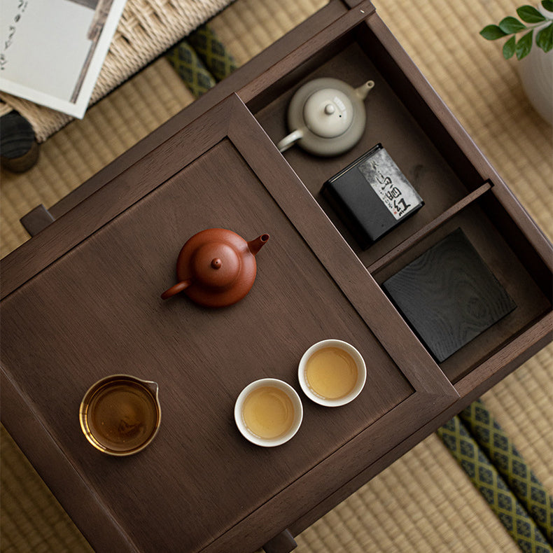 Traditional Japanese Solid Wood Square Side Table 1-Tier For Living Room