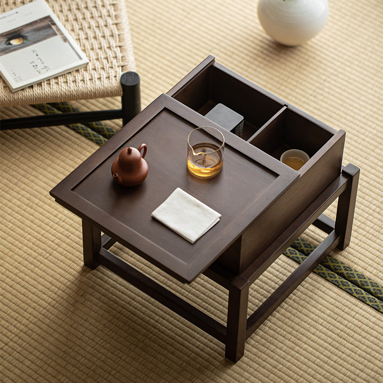 Traditional Japanese Solid Wood Square Side Table 1-Tier For Living Room