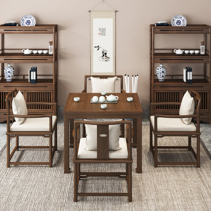 Traditional Chinese Elm Wood Square End Table 1-Tier For Living Room