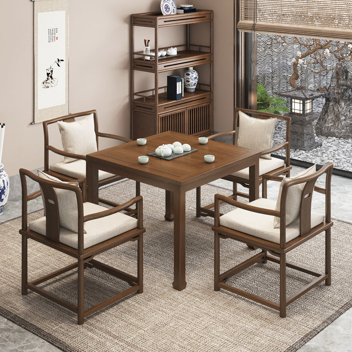 Traditional Chinese Elm Wood Square End Table 1-Tier For Living Room
