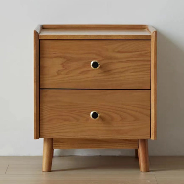 Contemporary Scandinavian Solid Wood Rectangular Nightstand 2-Drawers For Bedroom